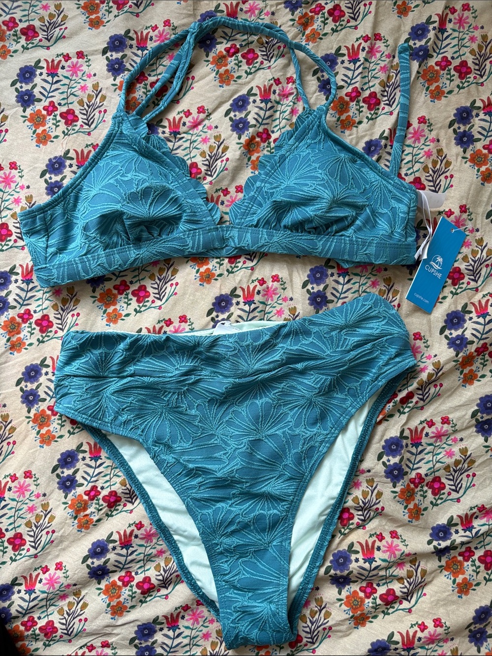 Cupshe Teal Floral Bikini Set -